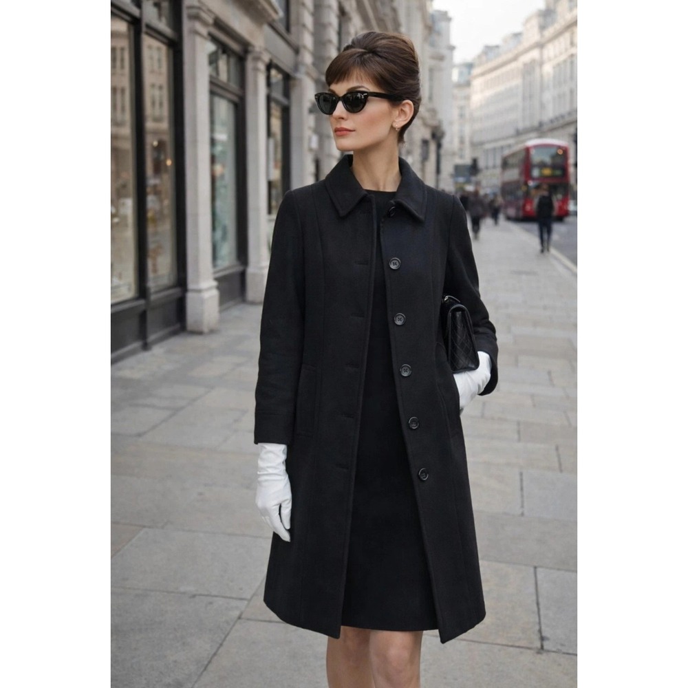Lands End Womens Black Wool Blend Mid-Length Classic Top Coat Size 1X EUC